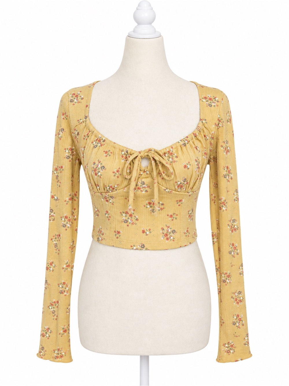 Aeropostale Small Floral Long Sleeve Crop Top Tie Front Cottagecore Boho